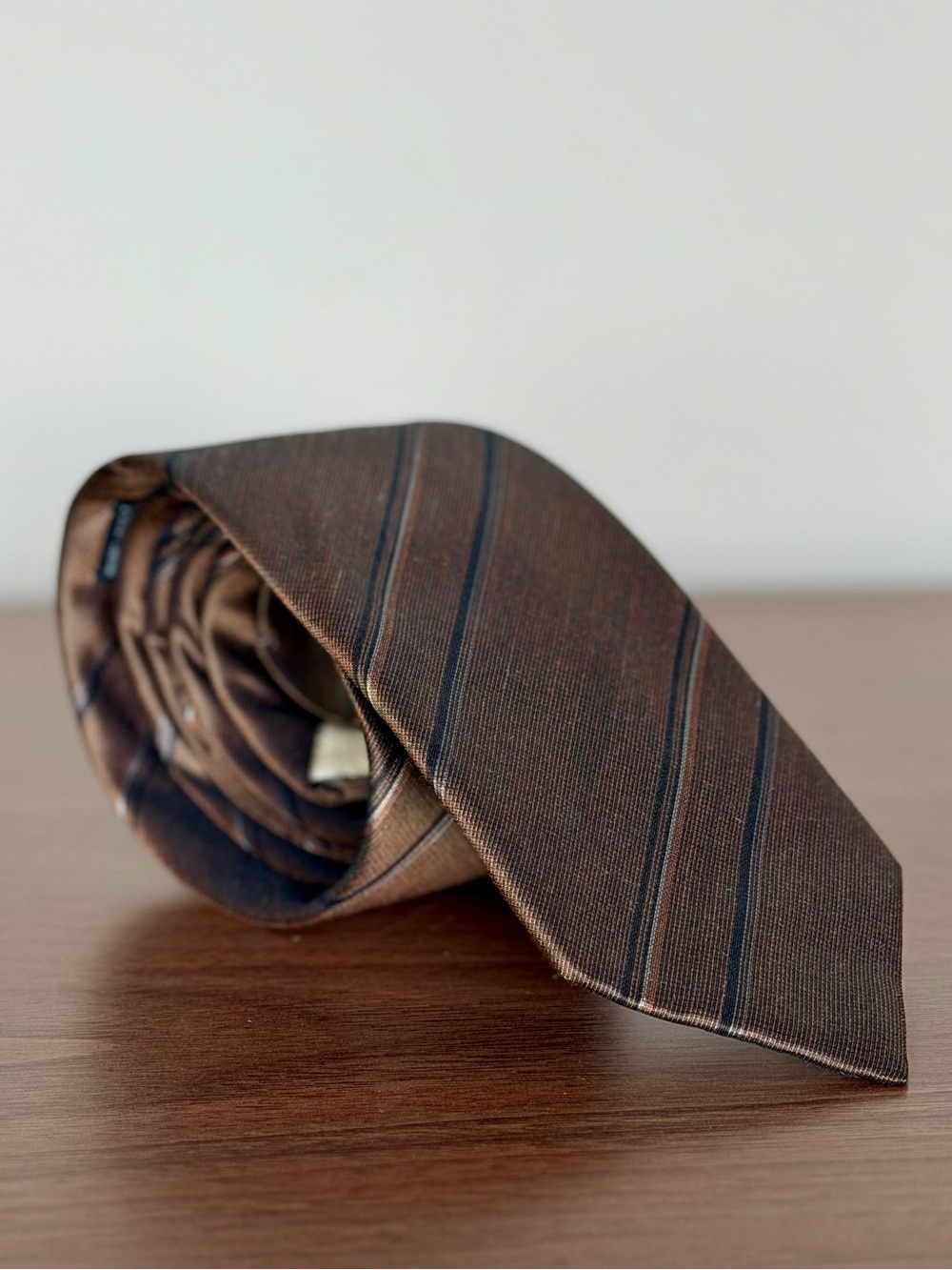 Vintage Paco Rabanne Paris Brown Striped Silk Tie Made in Italy